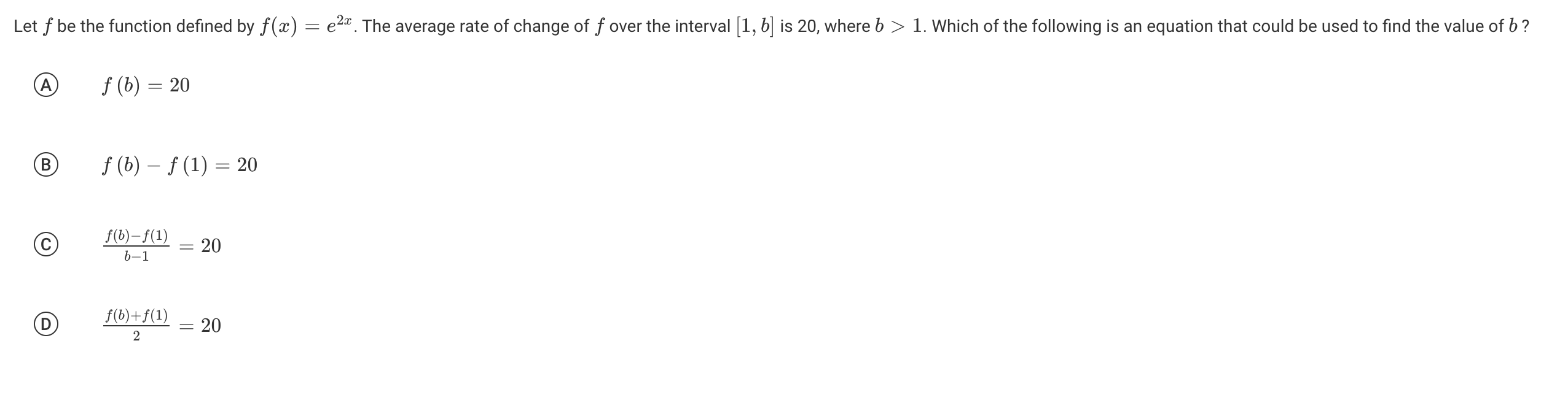 rate of change of f over the interval , ? A f
