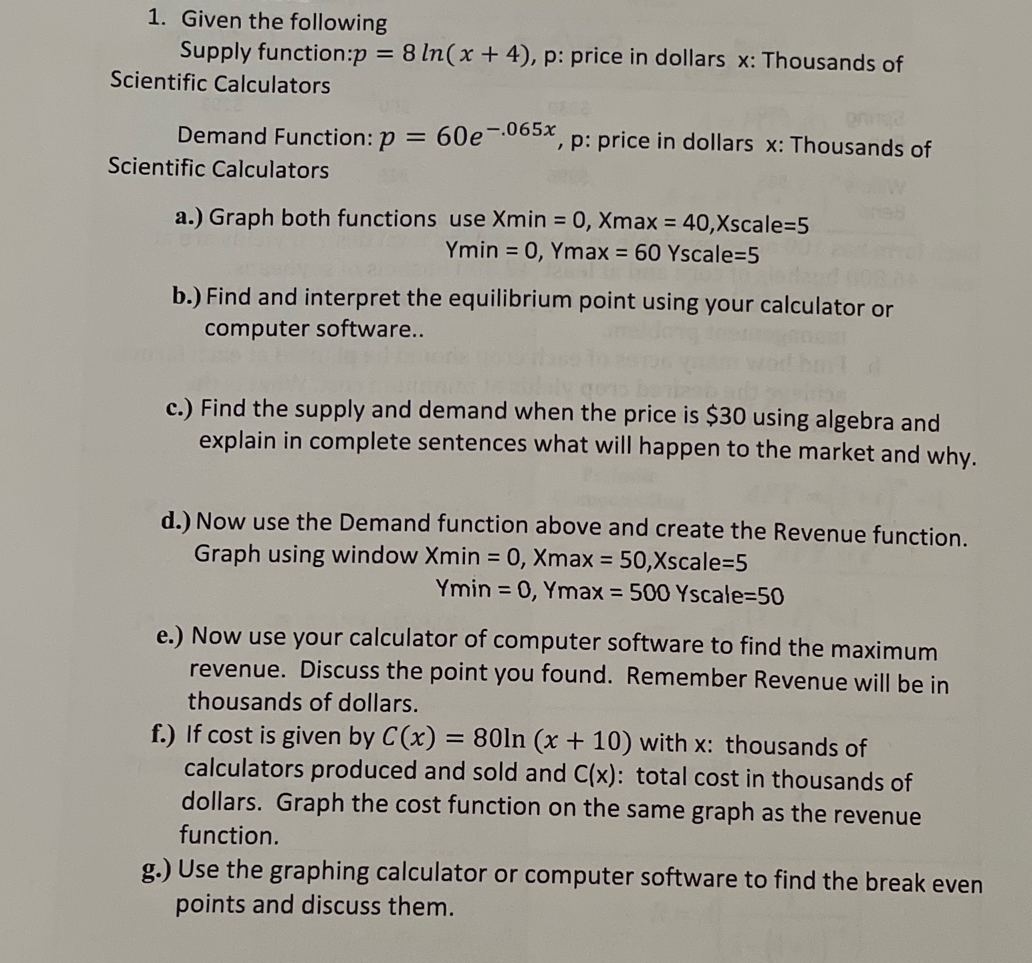 8 In( x + 4), p: price in dollars x: Thousands of