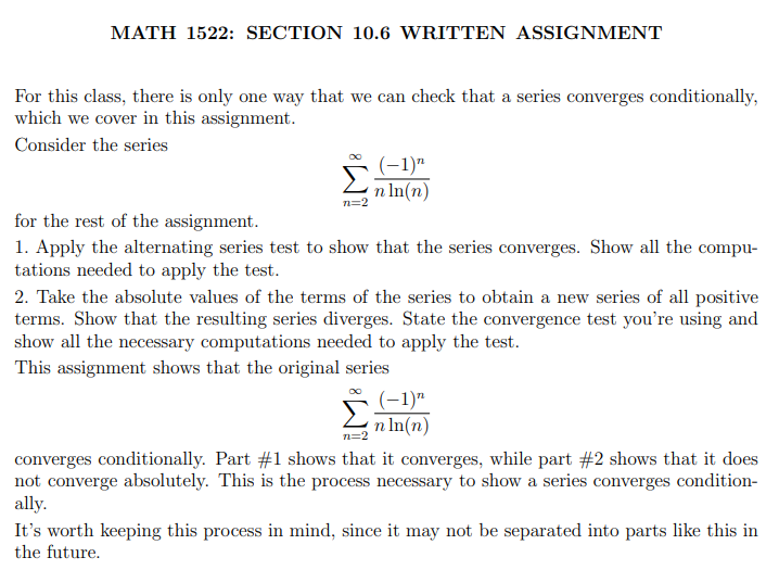 Section 10.6 Alternating Series TestMake sure you read the questions very