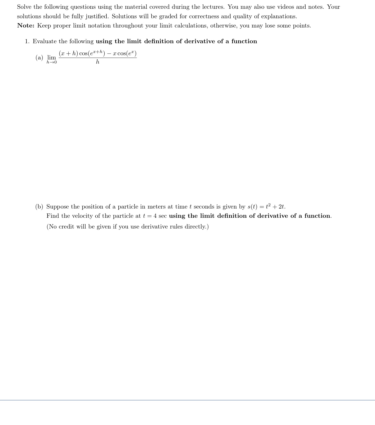 Solve the following questions using the material covered during the lectures.