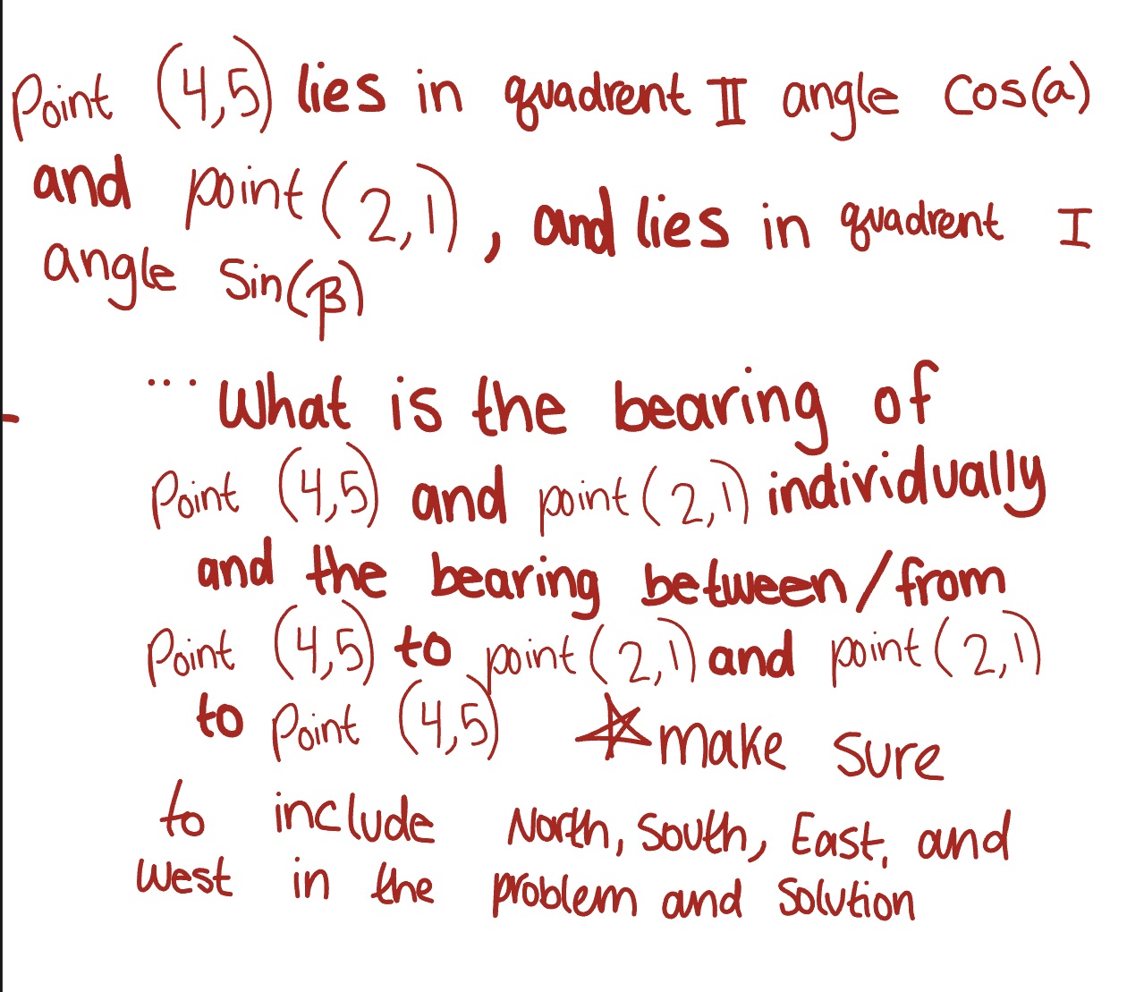 Cos( a ) and point ( 2 , 1 ) , and