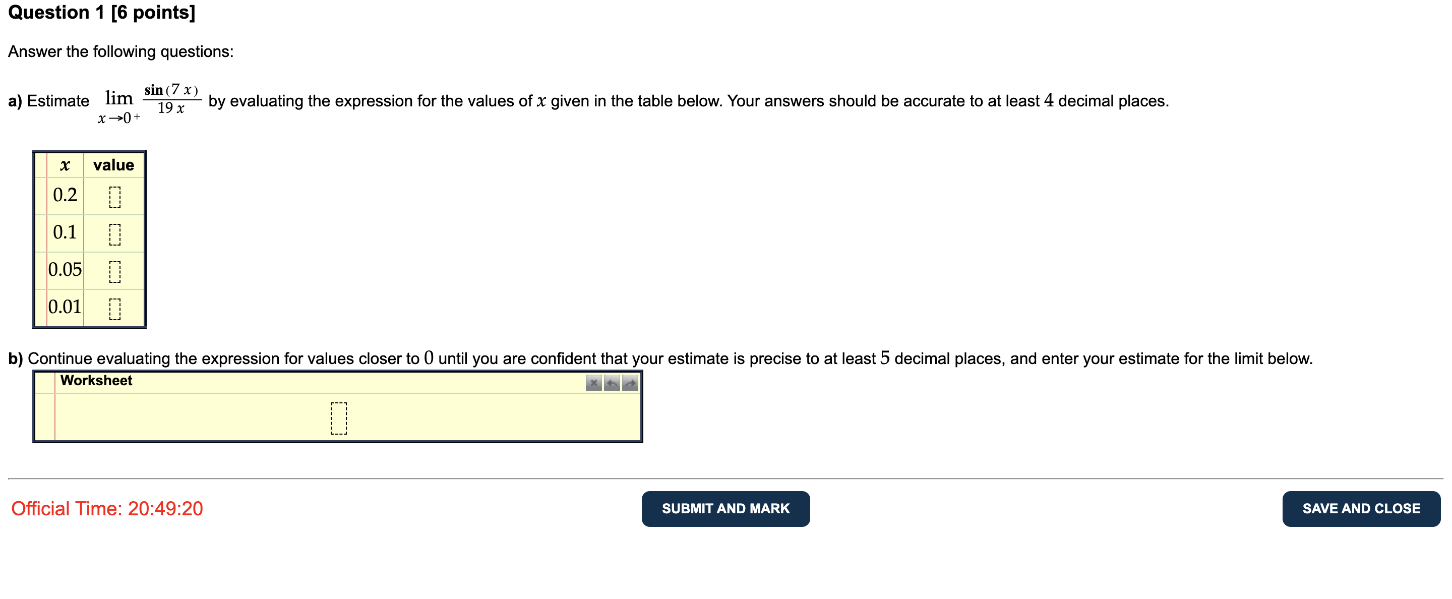 a) Estimate 11m % by evaluating the expression for the values ofx