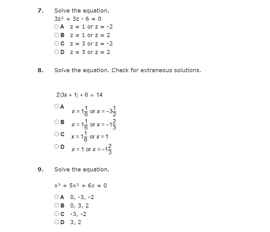 = 3 orz = 2 8. Solve the equation. Check for extraneous