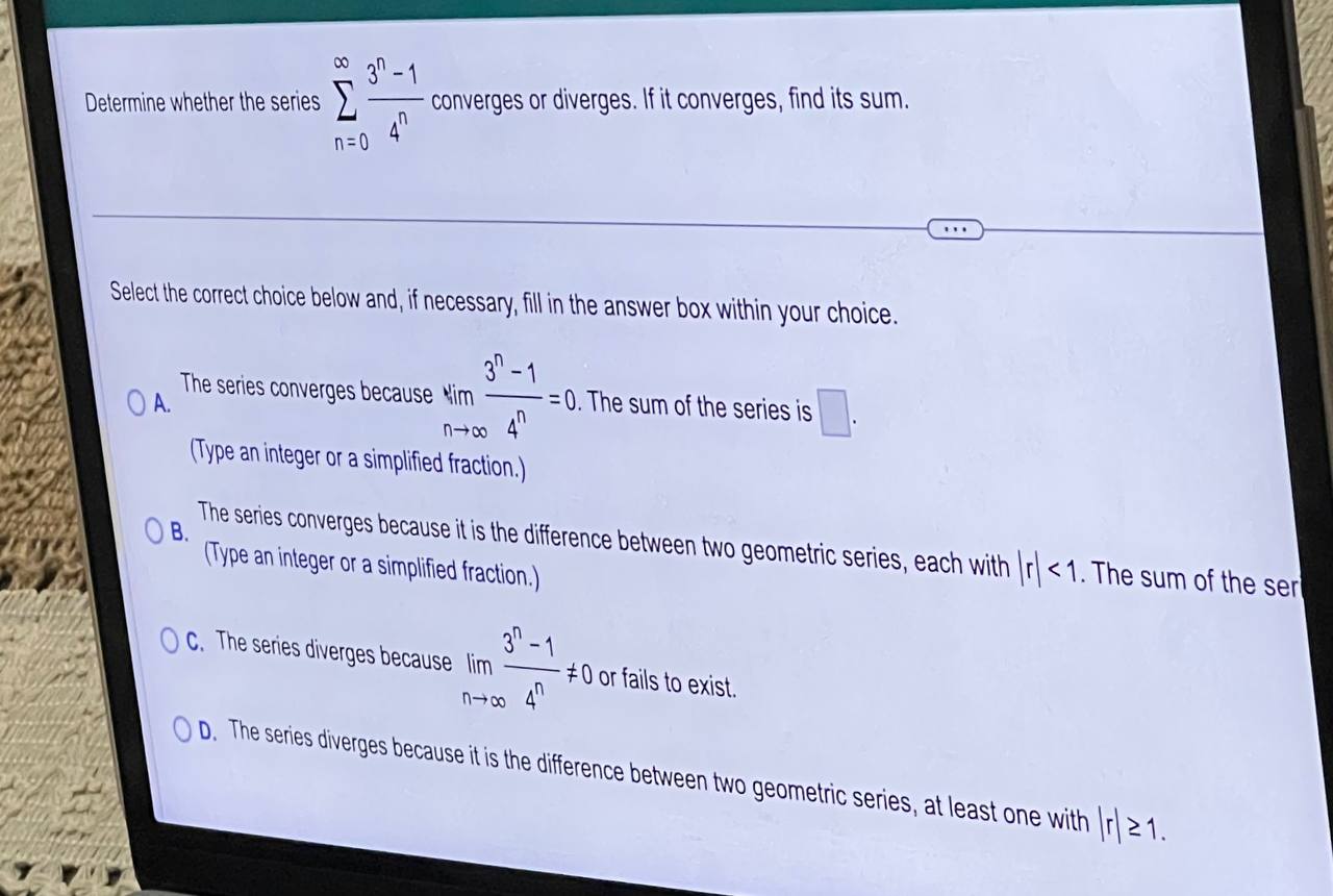 series converges because it is the difference between two geometric series, each
