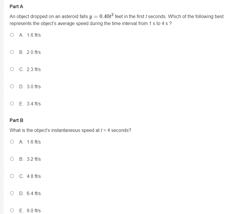  Part A An object dropped on an asteroid falls y =