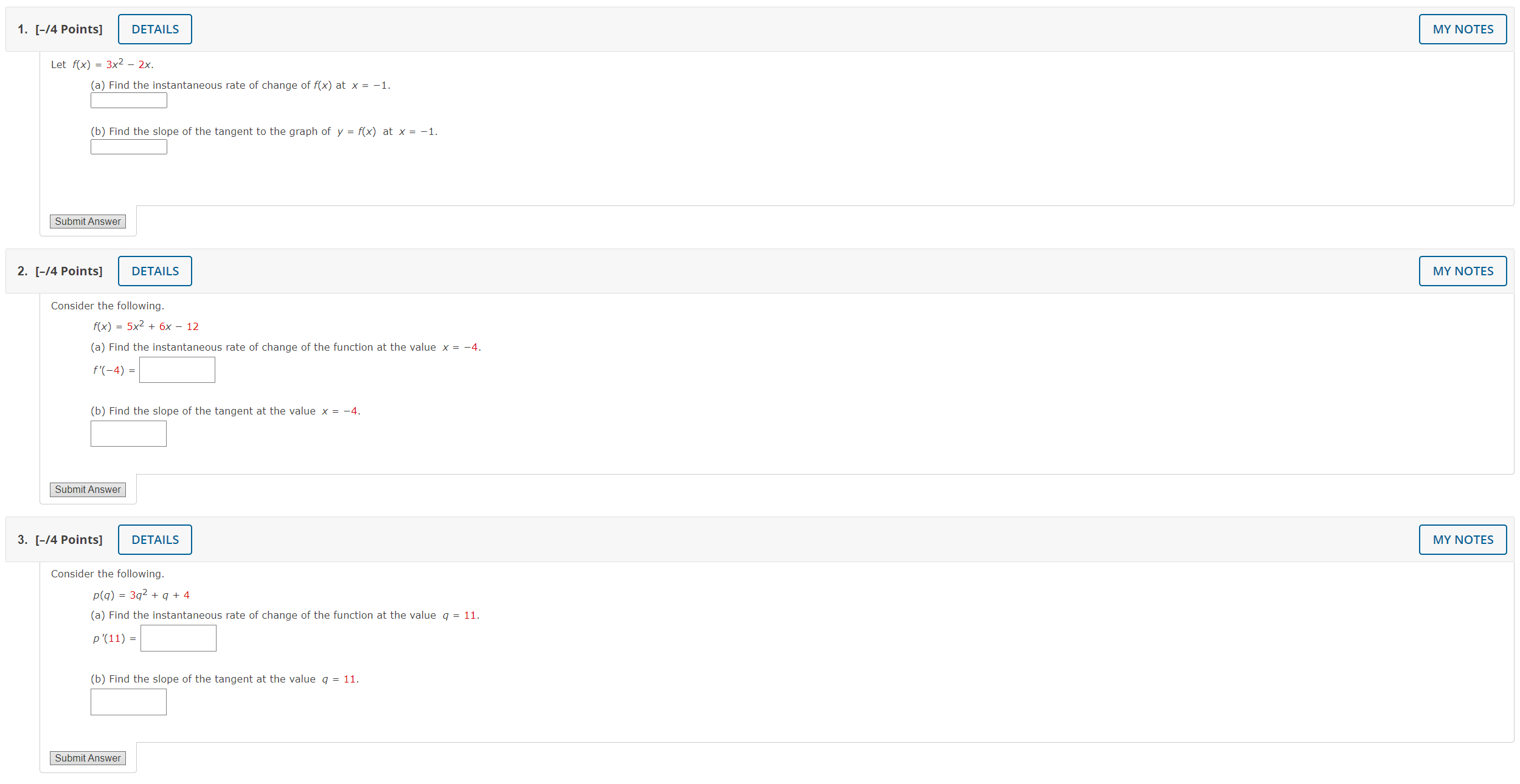  1. [-/4 Points] DETAILS MY NOTES Let f(x) = 3x2 -