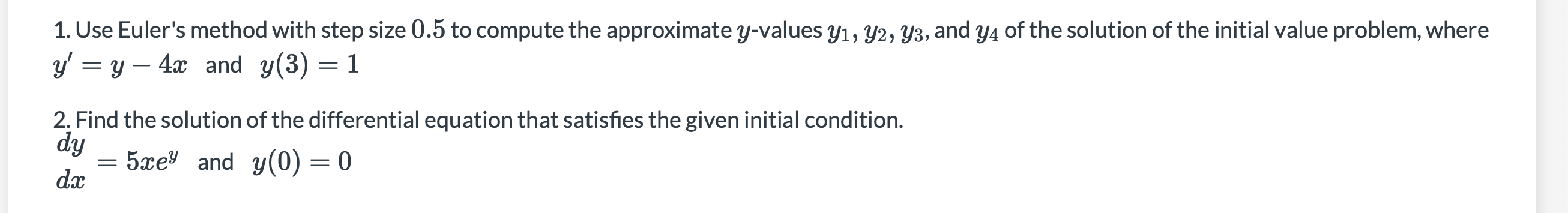 approximate y-values y1, y2, y3, and 744 of the solution of the