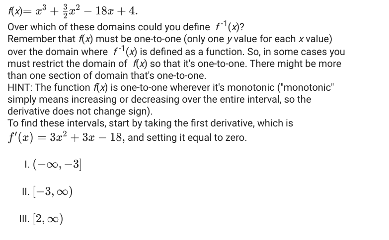 4. Over which of these domains could you define f-1(x)? Remember that