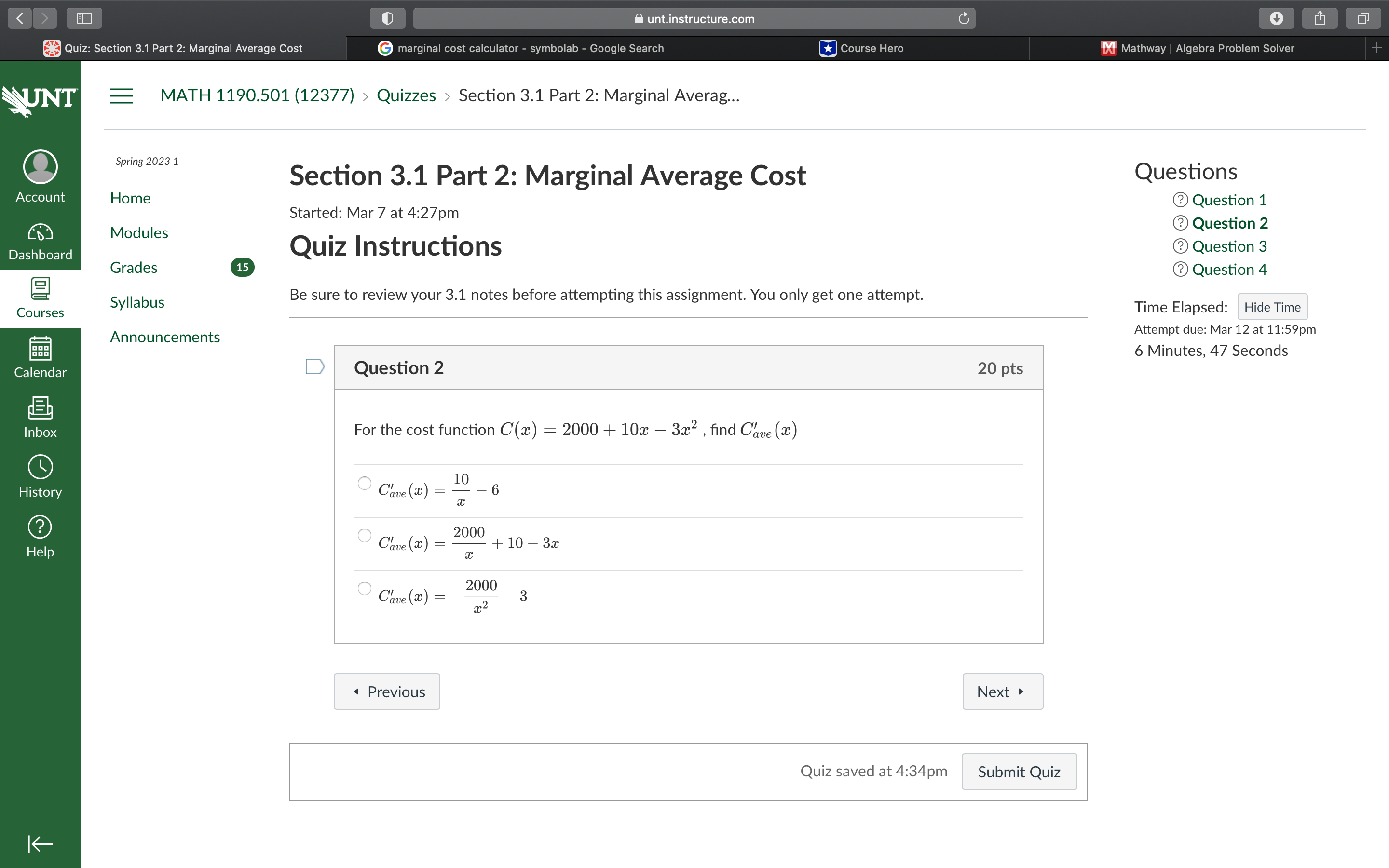 marginal cost calculator - symbolab - Google Search Course Hero X Mathway