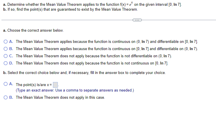  a. Determine whether the Mean Value Theorem applies to the function