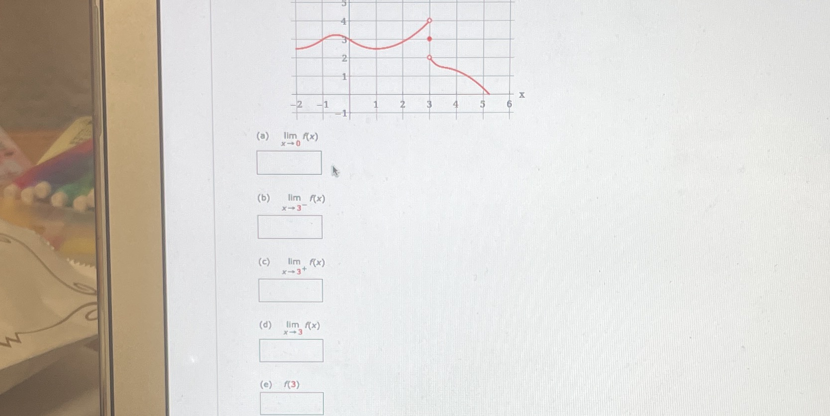 (a) (b) (c) (d) (e) lim (x) 11m f(x) lim f(x) lim