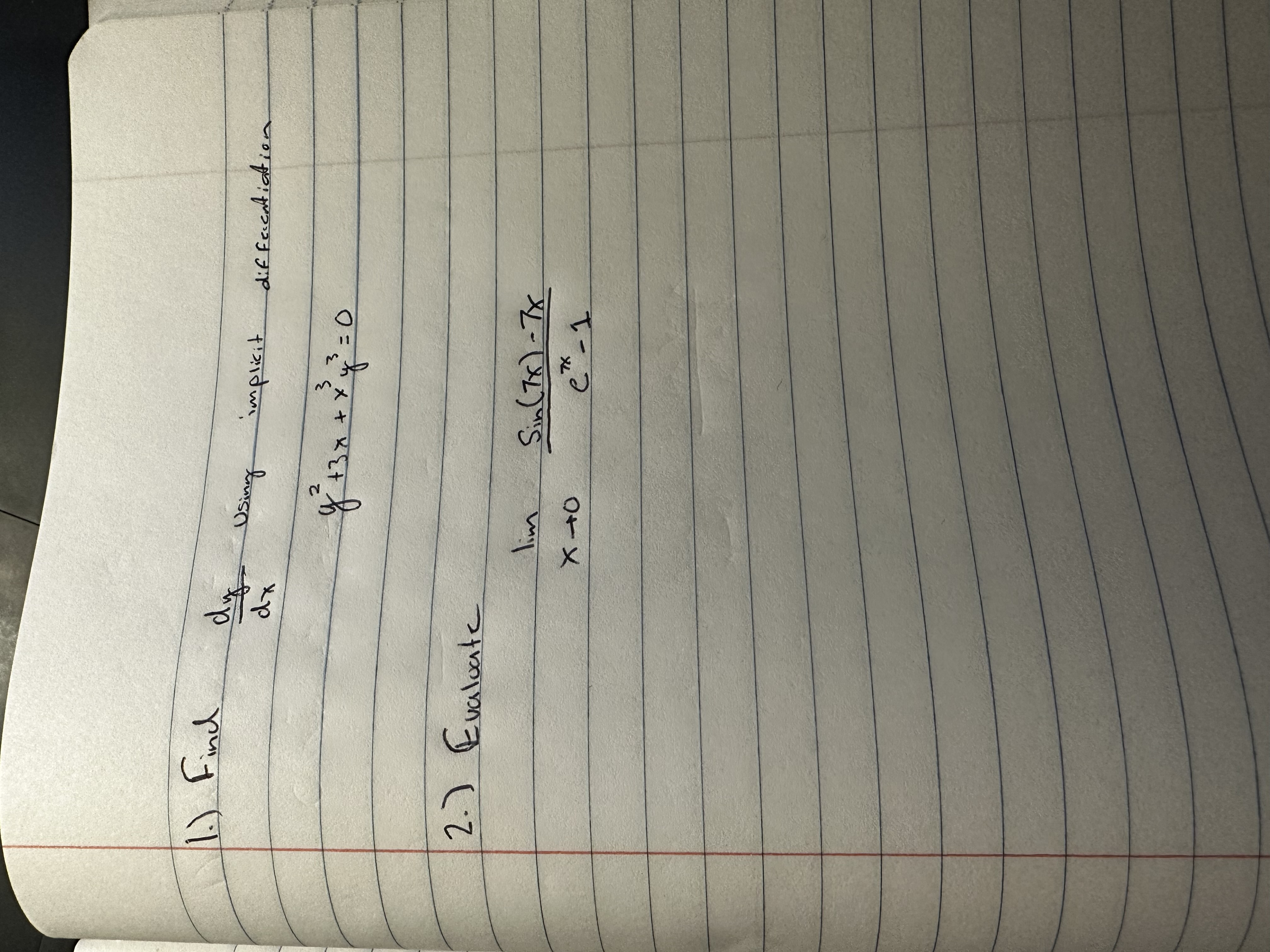 1 . ) Find Using implicit differentiation 4 + 3 x