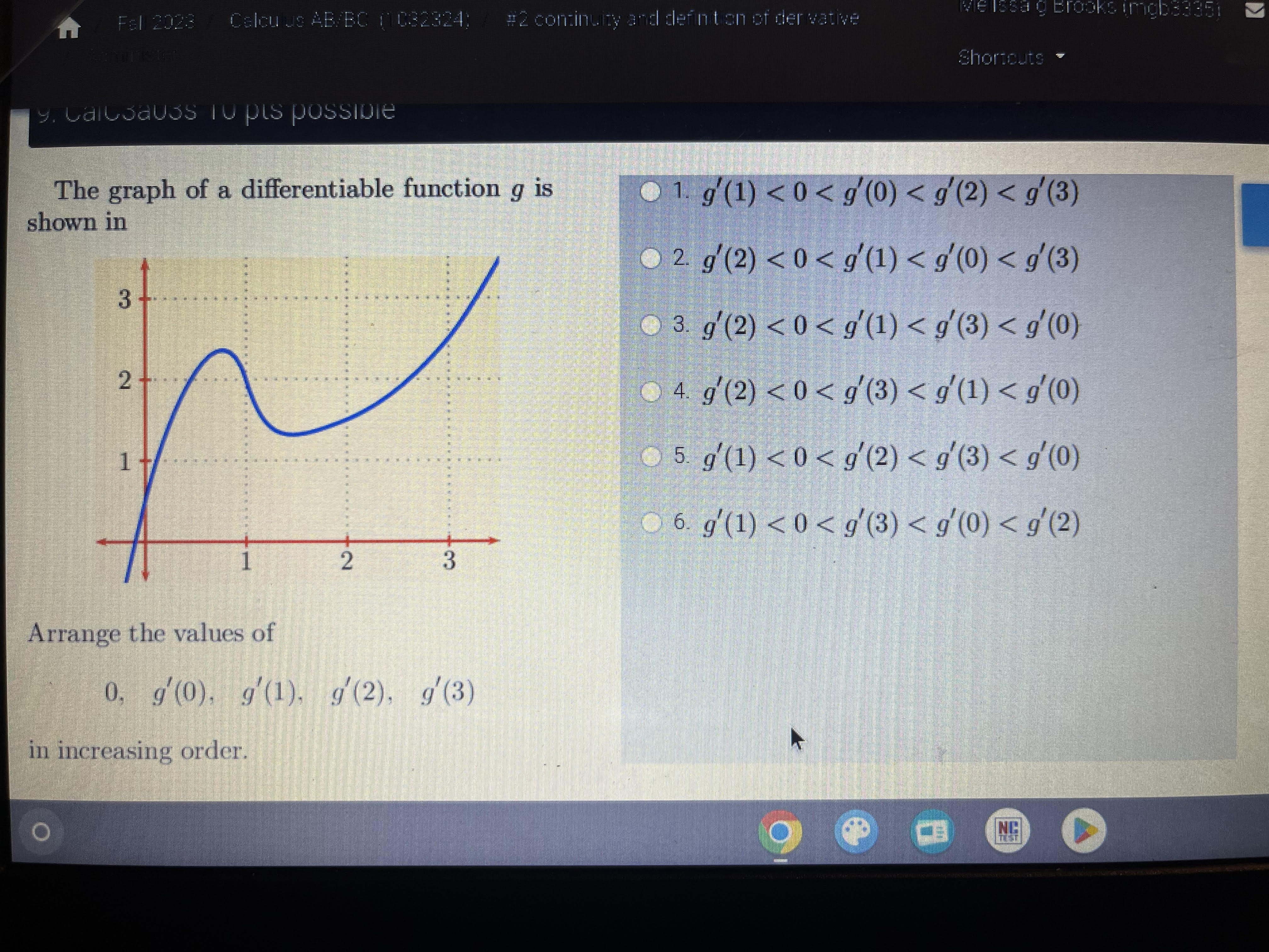 Thegraph ofa differentiable functiorv g is sshOwnnn ed(l) d(3)