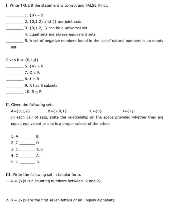 not. 1. {0} - 0 2. {0,1,2) and {} are joint sets