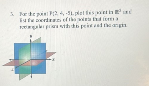  3. For the point P(2, 4, -5), plot this point in