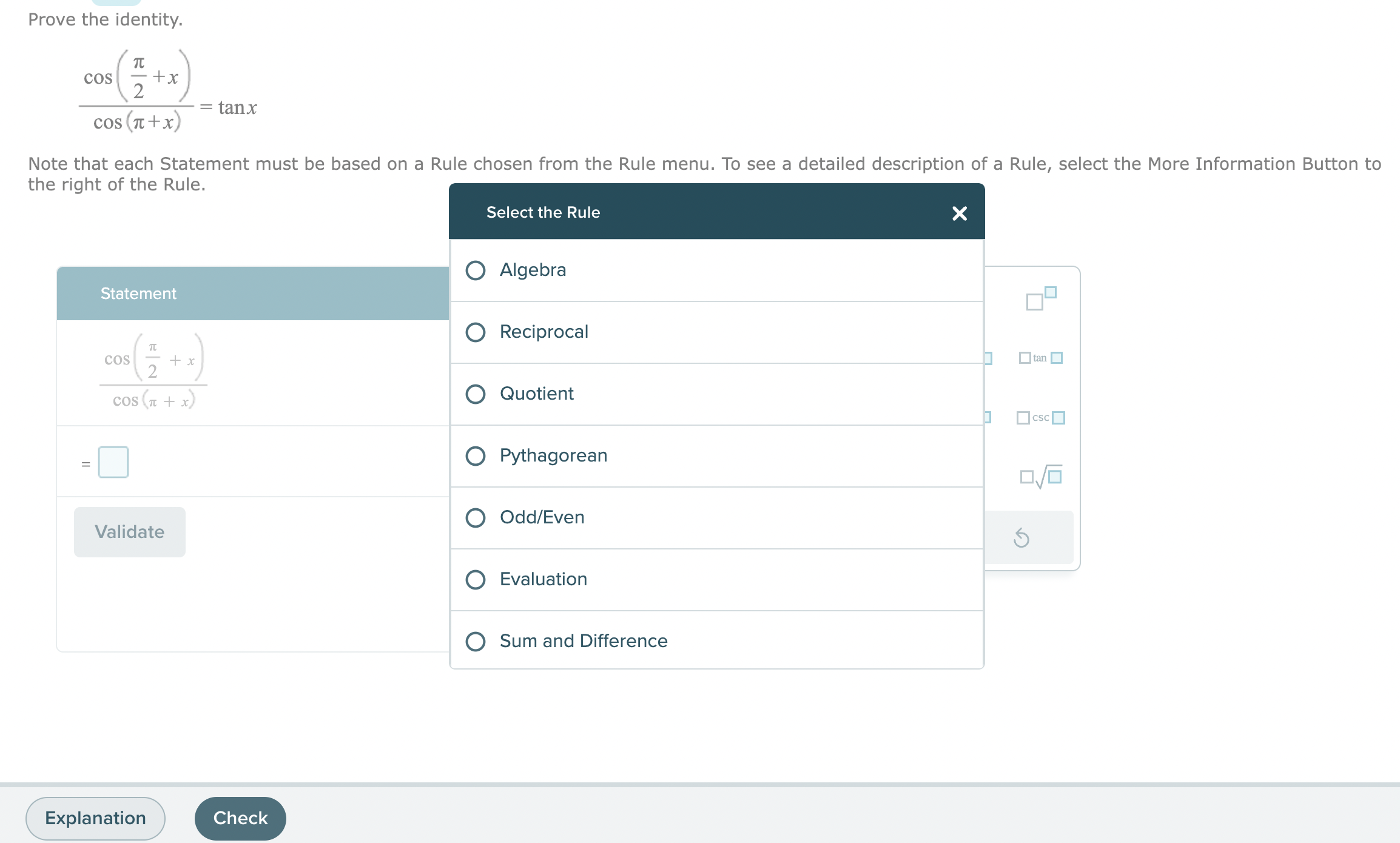 = tanx cos._7t+x, Note that each Statement must be based on a