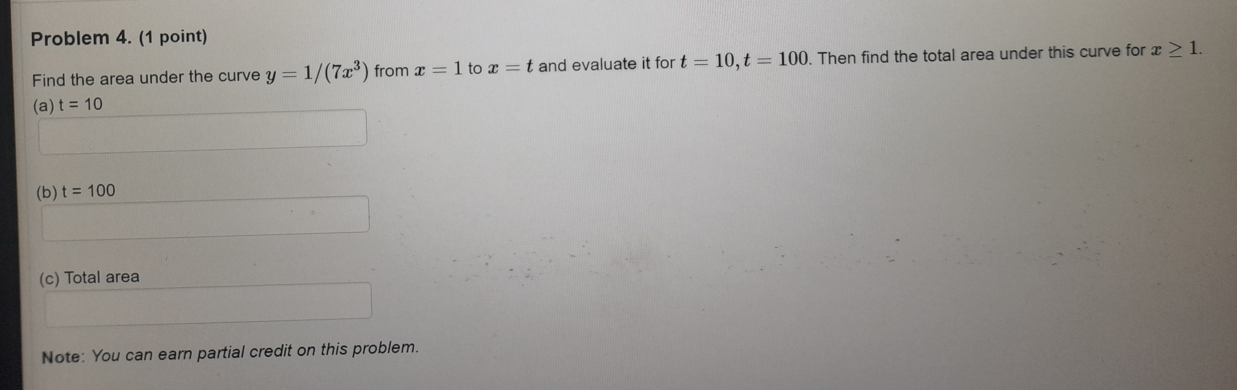= 1/(7as) from a = 1 to a = t and evaluate