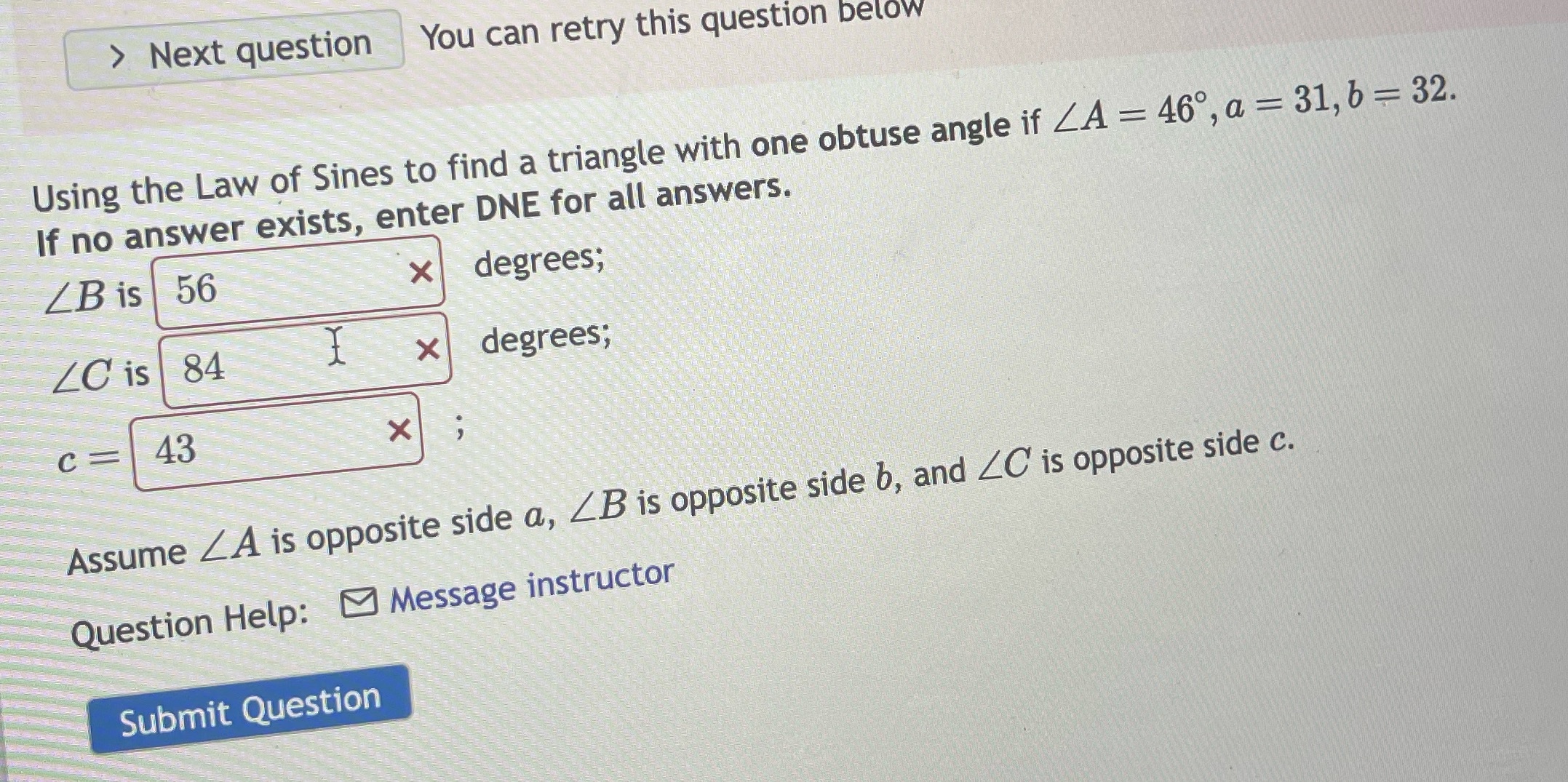 Law of Sines to find a triangle with one obtuse angle if
