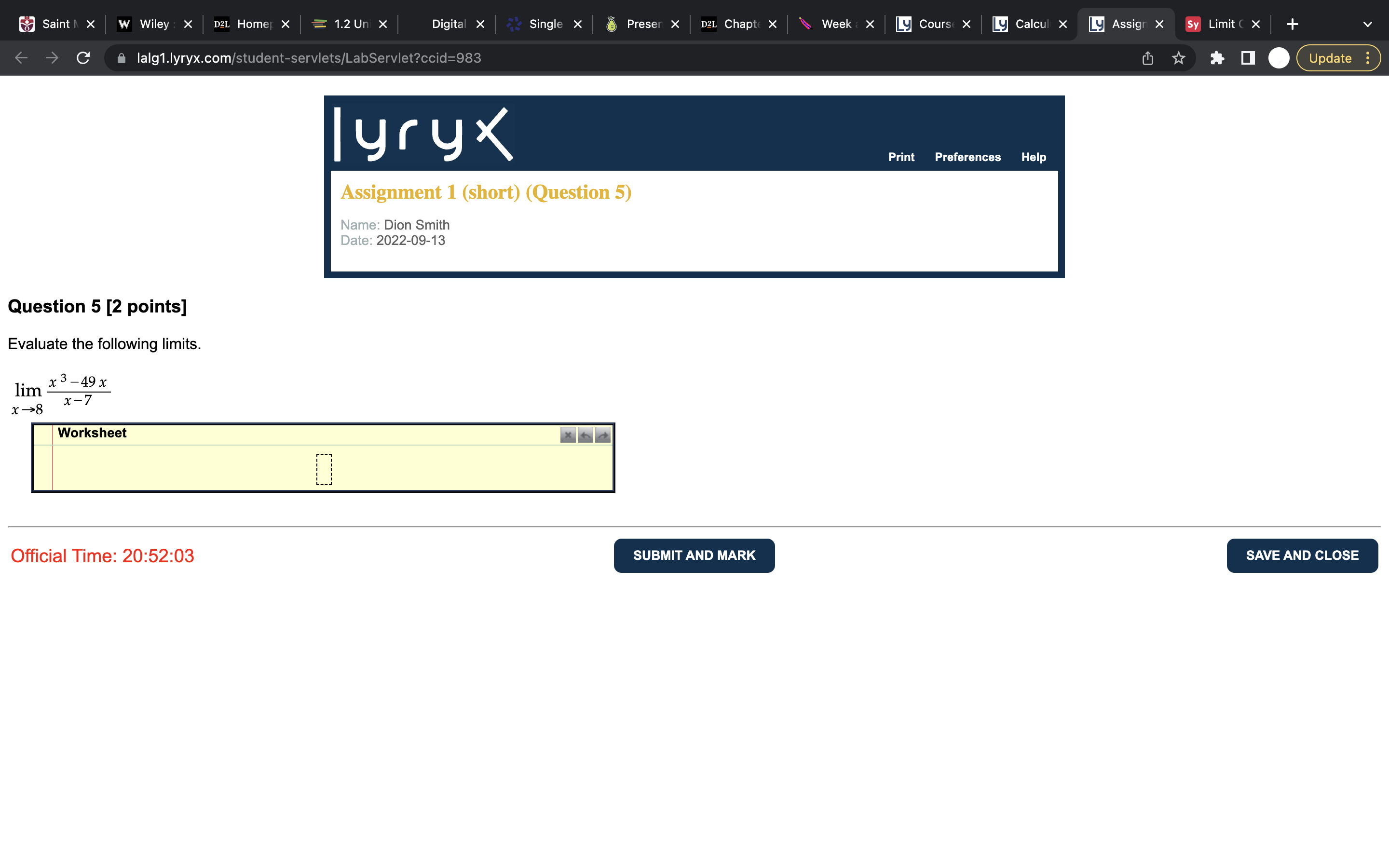  Saint / X W Wiley X D2L Homer X = 1.2