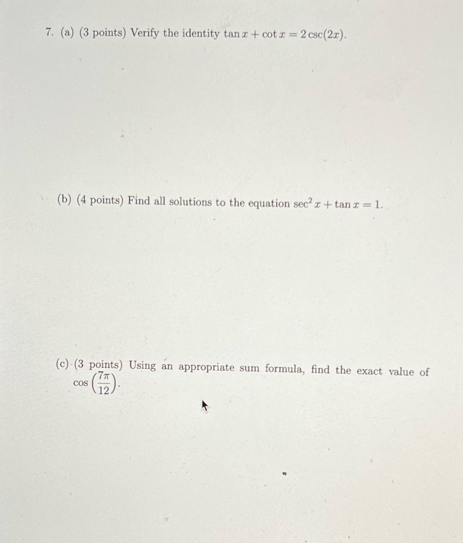 I = 2 csc(21). (b) (4 points) Find all solutions to the