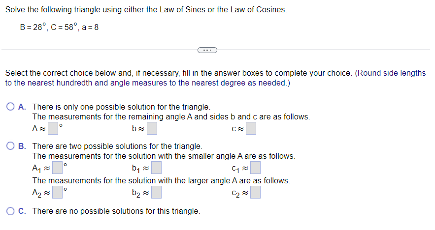 nearest hundredth and angle measures to the nearest degree as needed.) O