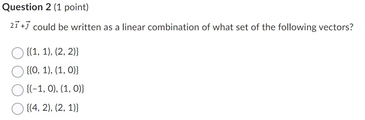 Question 2 (1 point) 21 +j could be written as a