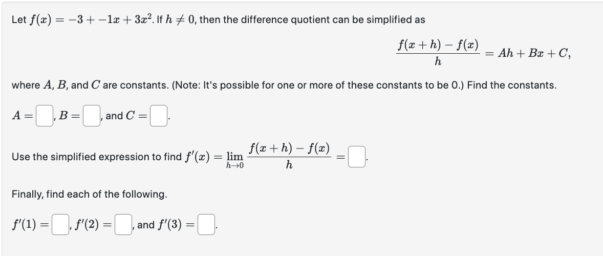 Find the constants. A = Cl B = i: ,and C :