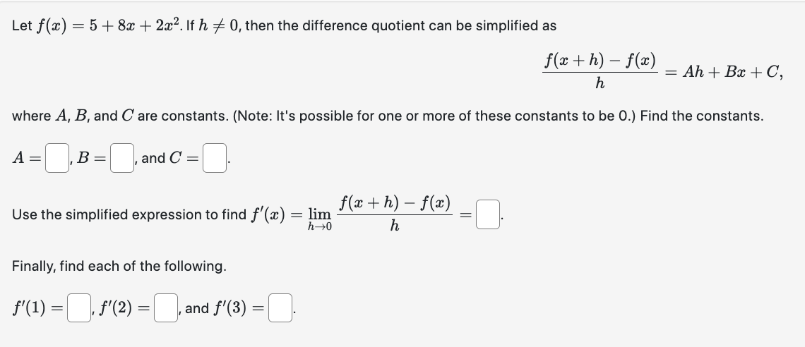 ':' h _ .\\ Use the simplified expression to find f'(:c) :