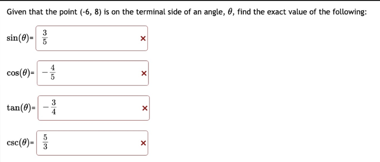 of an angle, 0, find the exact value of the following: sin