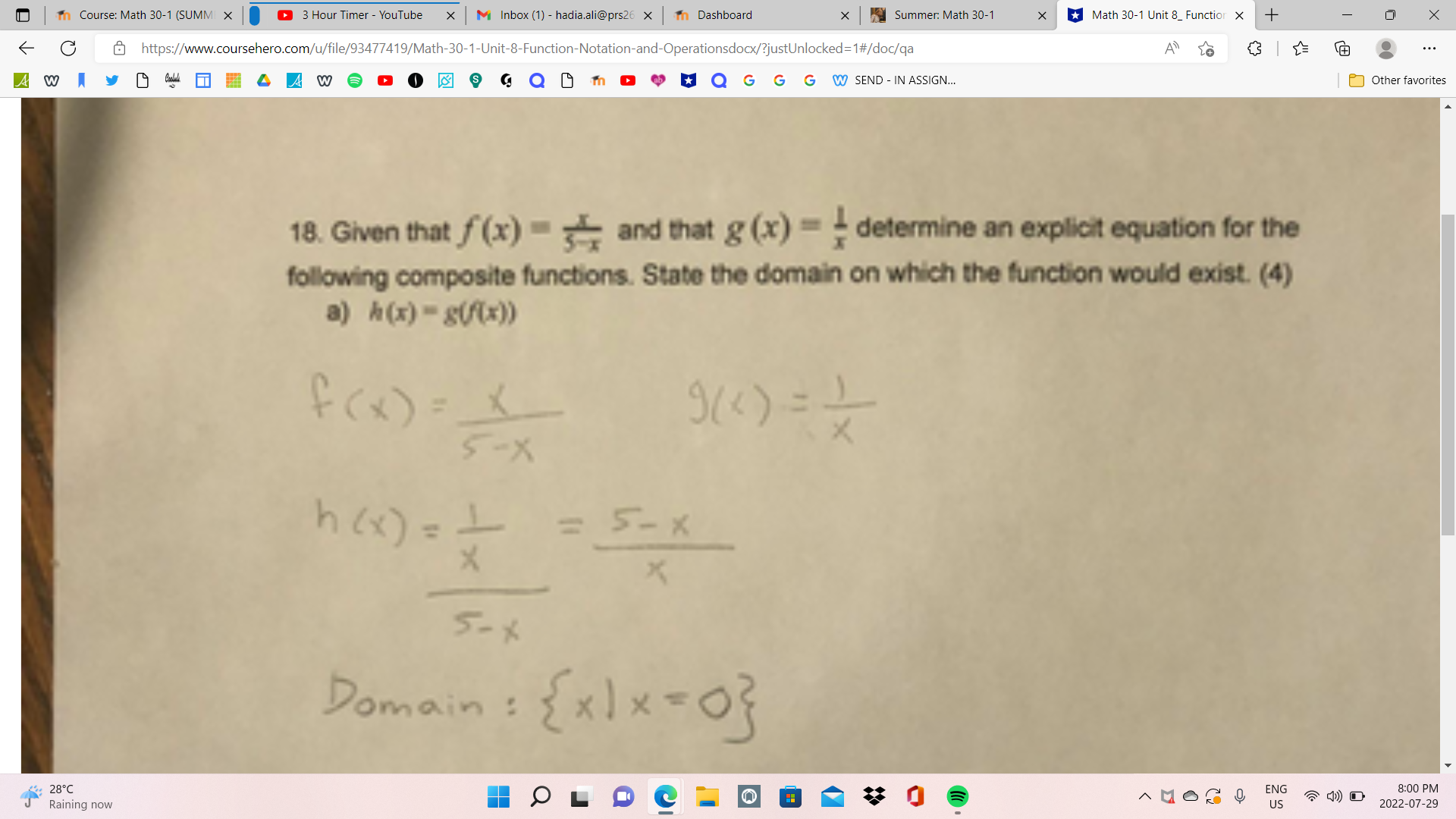 X M Inbox (1) - hadia.ali@prs26 x In Dashboard X Summer: Math