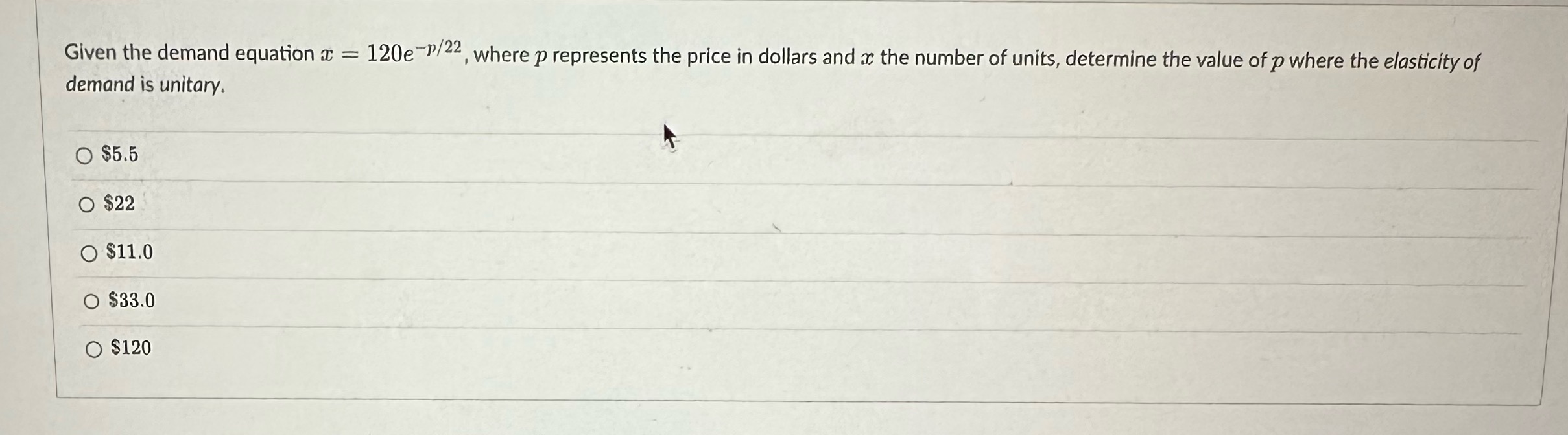 Sli.o o $33.0 o $120 , where p represents the price in