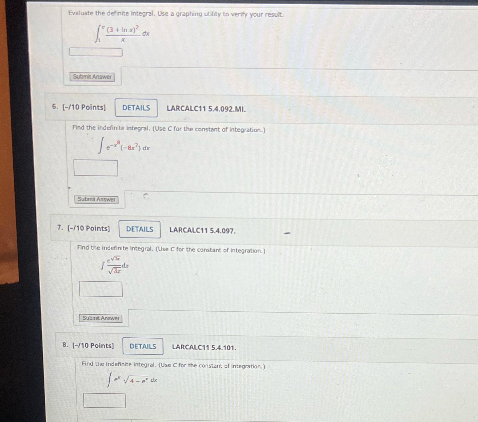 utility to verify your result. (3 + Inx )2 dx Submit Answer