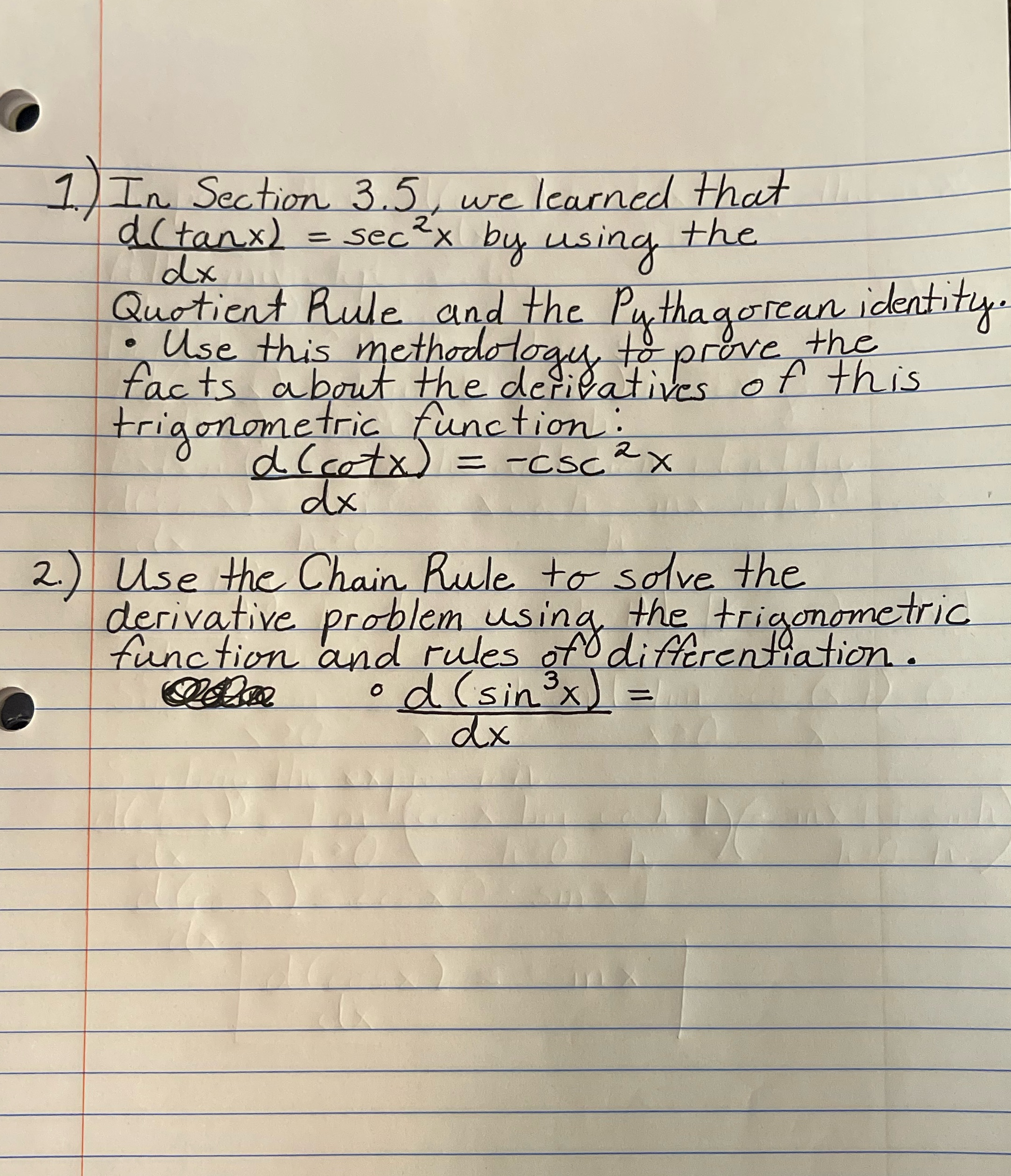 = sec ex by using the d x Quotient Rule and the
