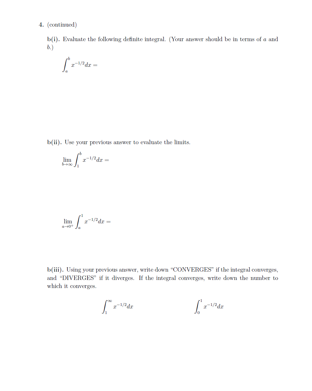 be in terms of a and b.) 2 1/2 dx = b(ii).
