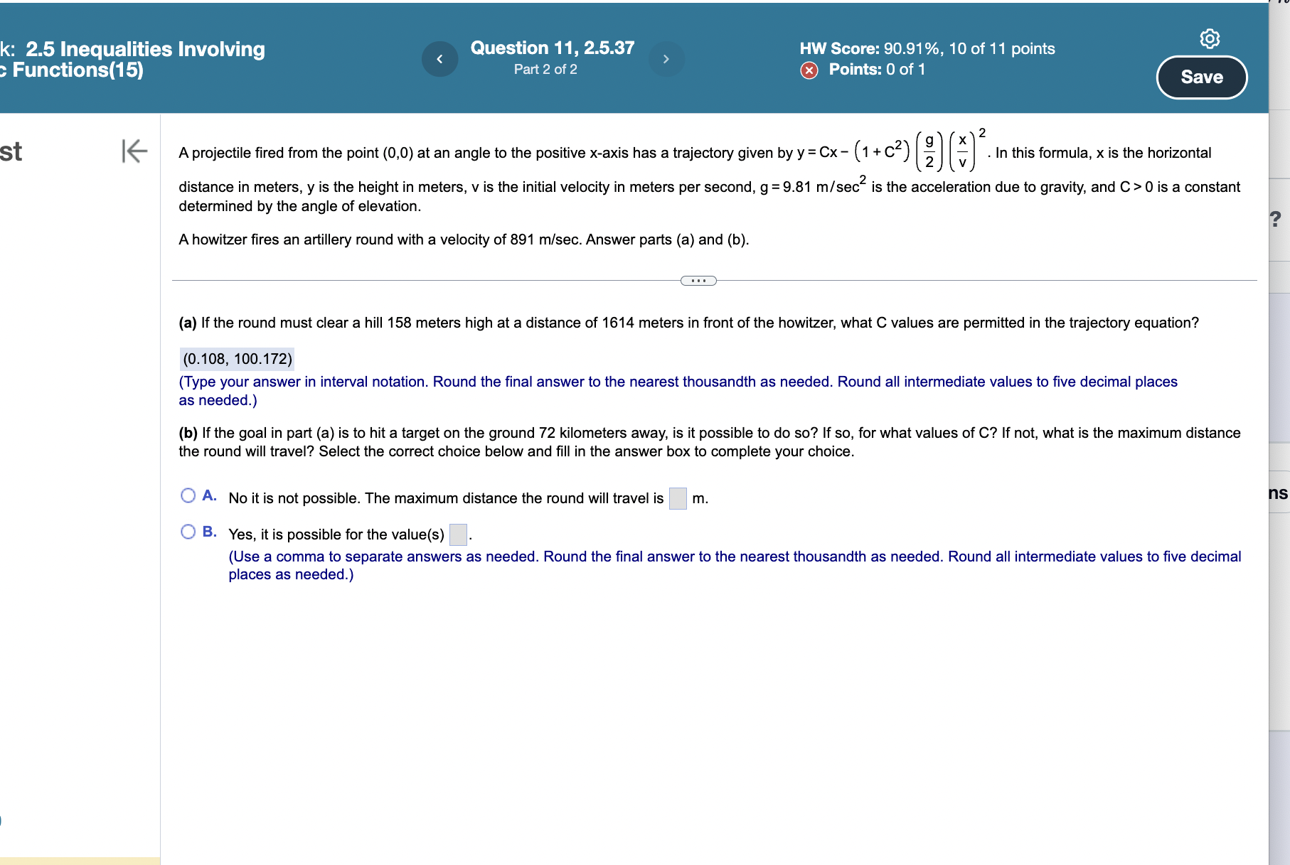a hill 158 meters high at a distance of 1614 meters in