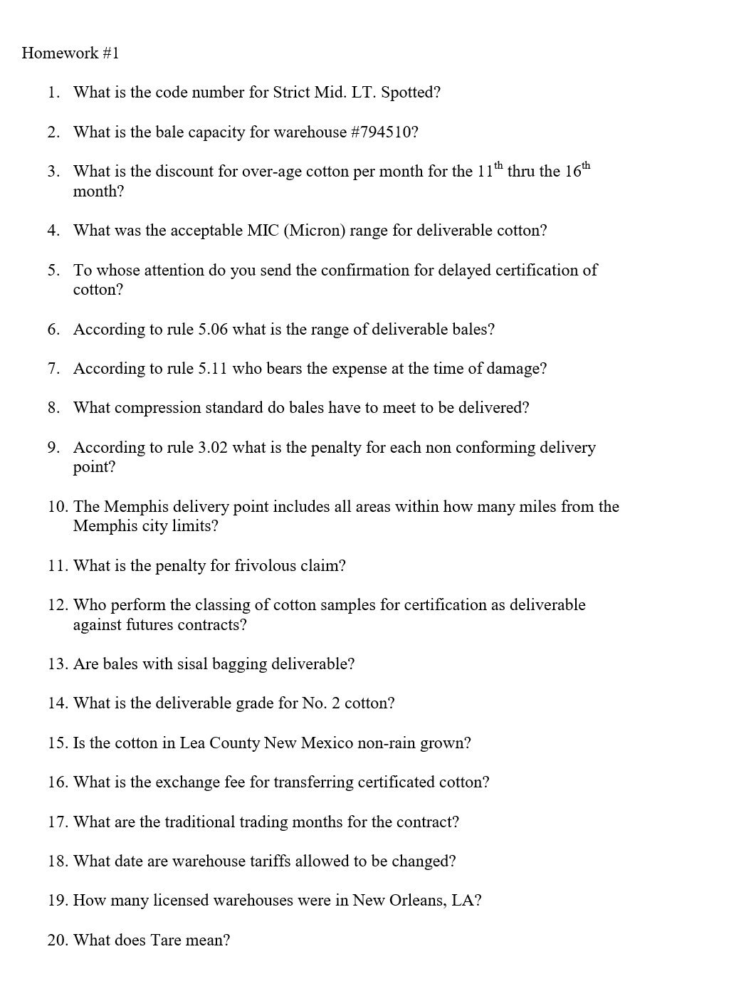 Homework # 1 1 . What is the code number for