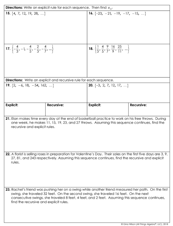 5 terms of each sequence. 1. a, = 17; a. =0._+13 2.