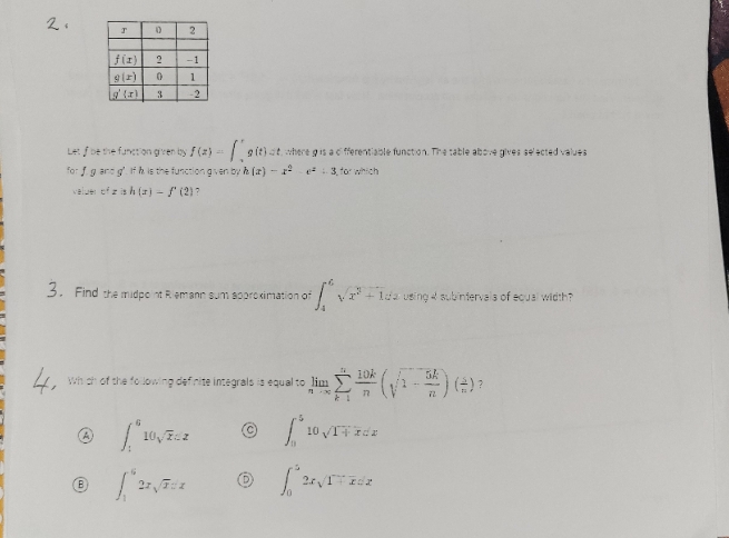 2. has missing info 3. find the midpoint riemannsum approximation integral