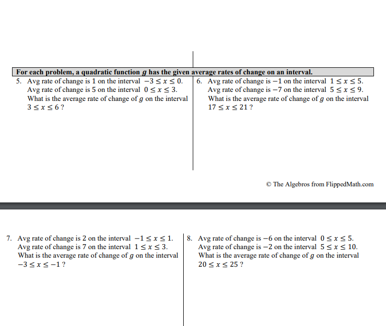 For each roblem a uadratic function has the venavera rates of chan