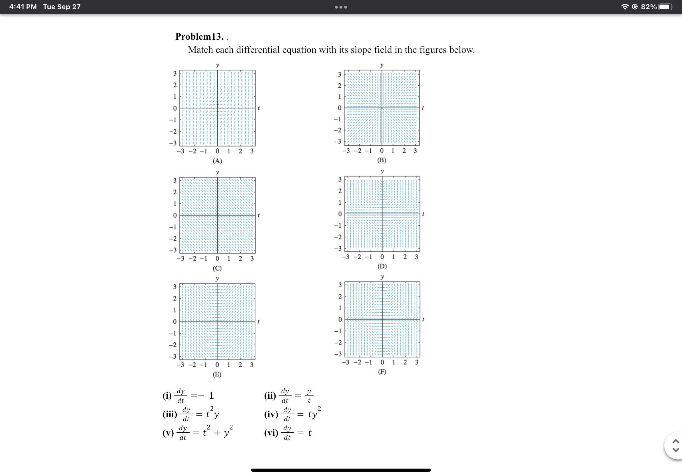 82% 4:41 PM Tue Sep 27 Problem 13. Match each differential
