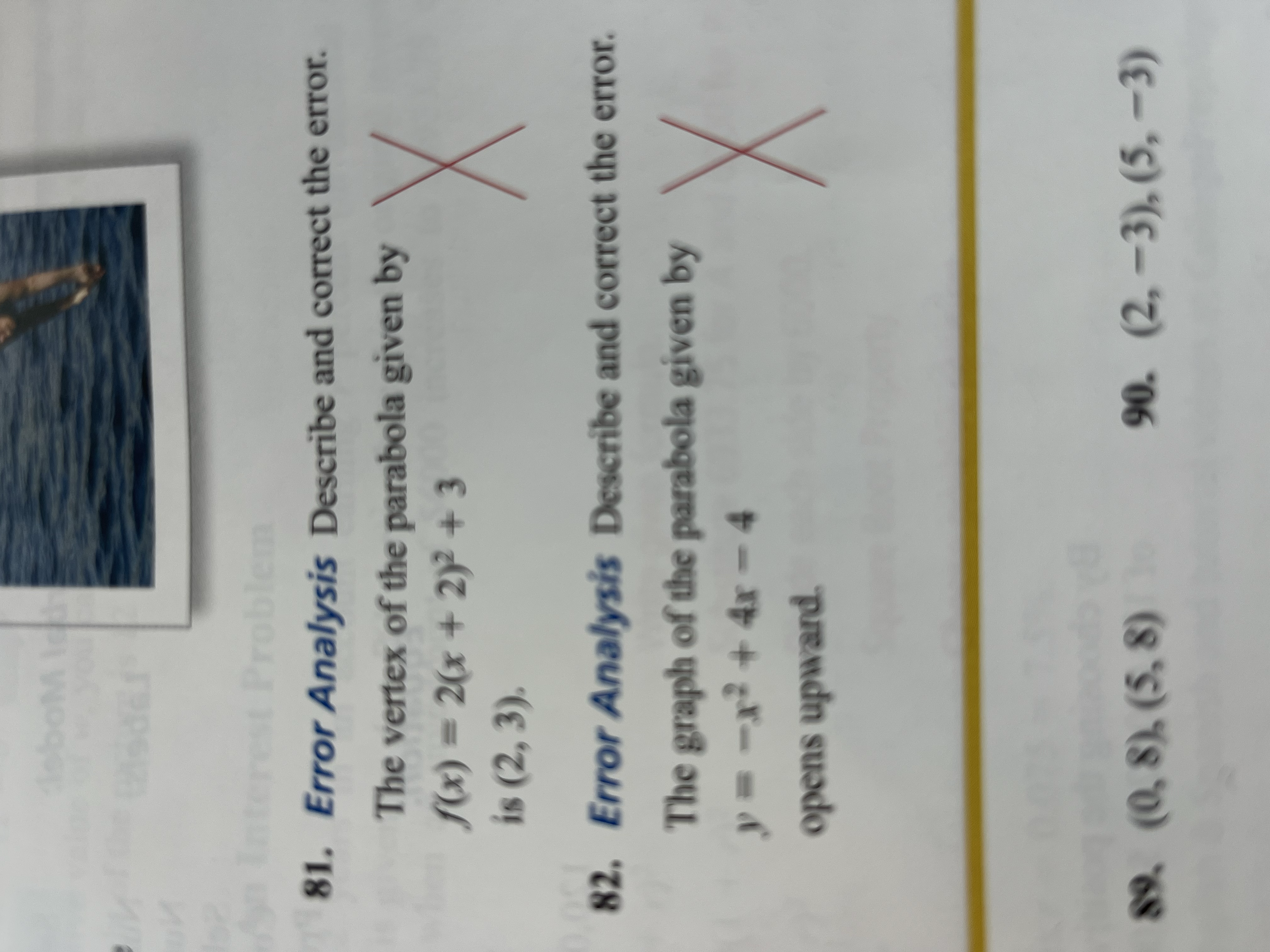  81. Error Analysis Describe and correct the error. The vertex of