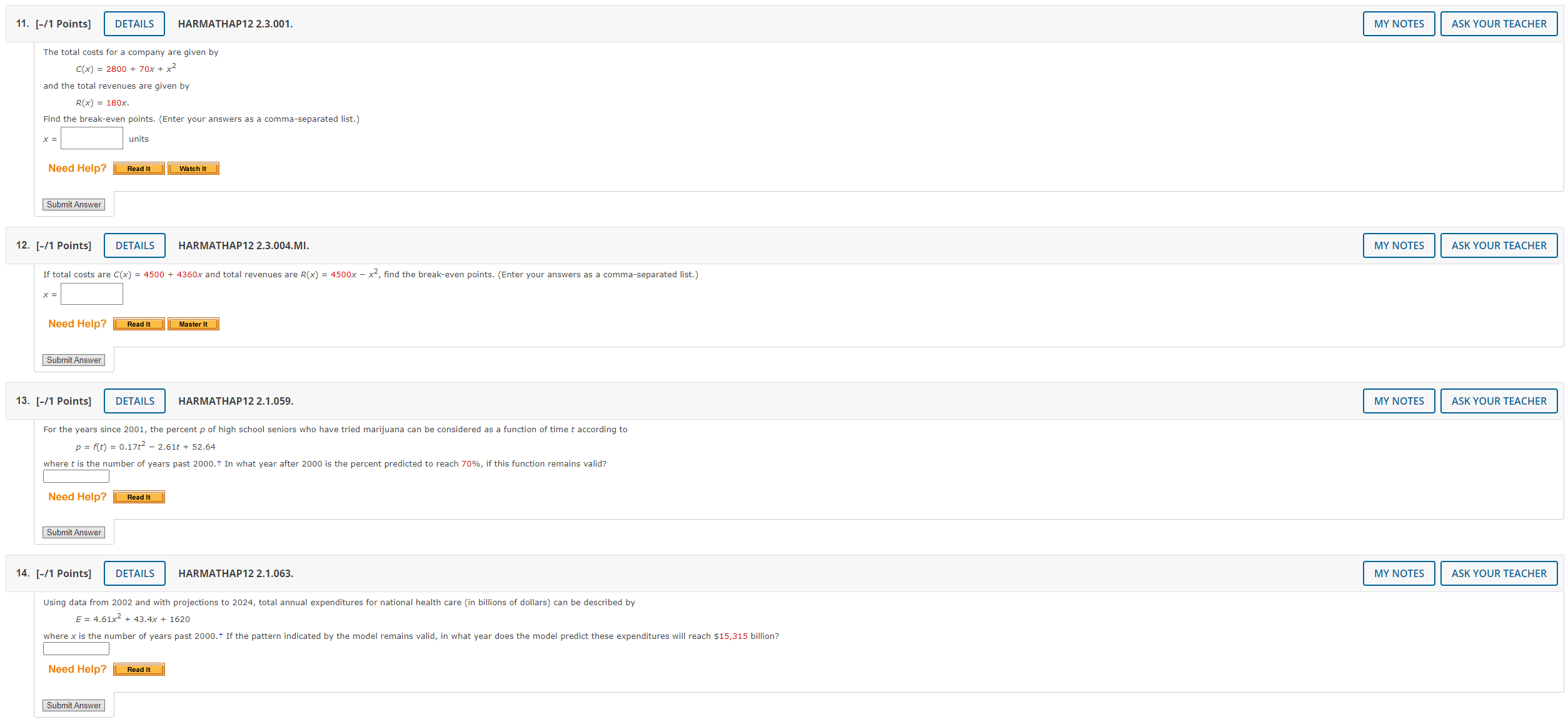 Answer 2. [-/2 Points] DETAILS HARMATHAP12 2.1.015.MI. MY NOTES ASK YOUR TEACHER