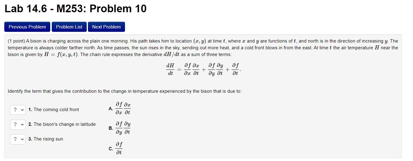  Lab 14.6 - M253: Problem 10 (1 point)A bison is charging