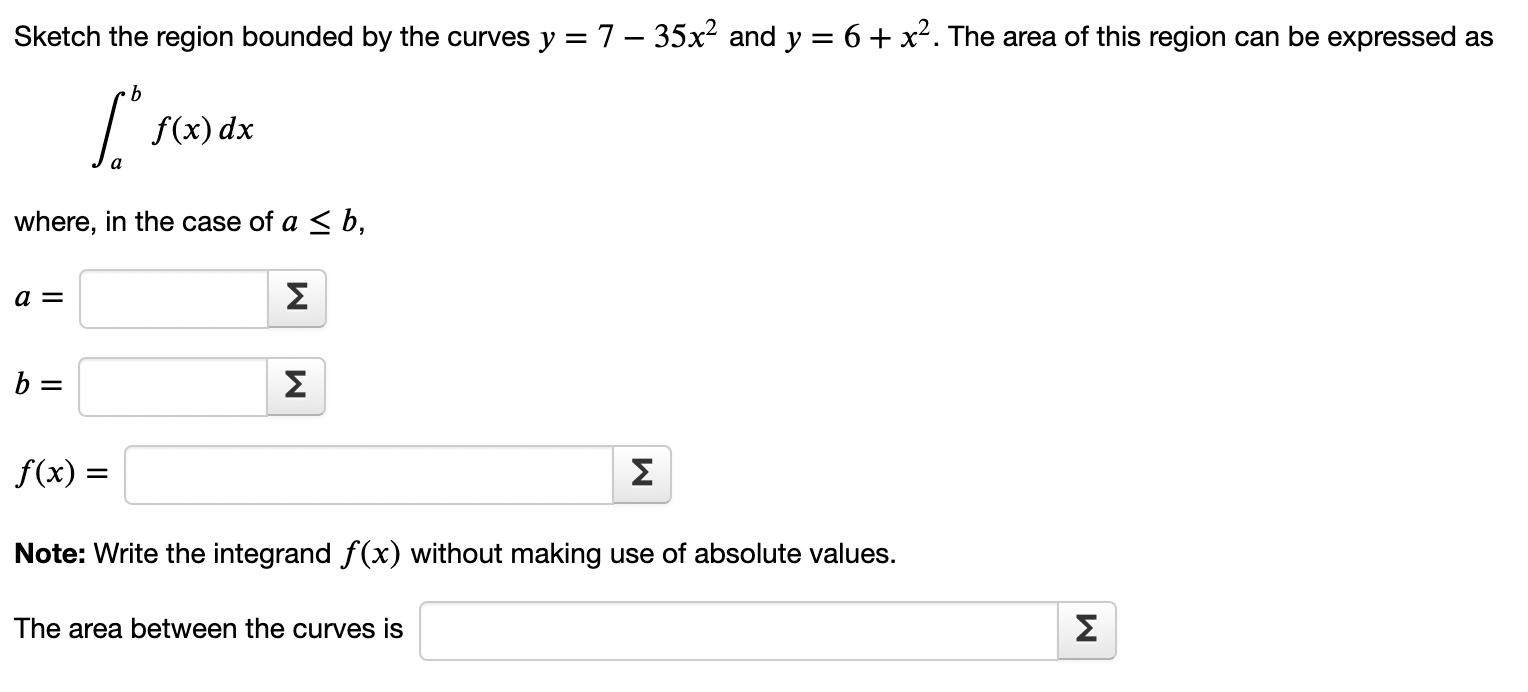 bounded by the curves y = 7 35x2 and y = 6