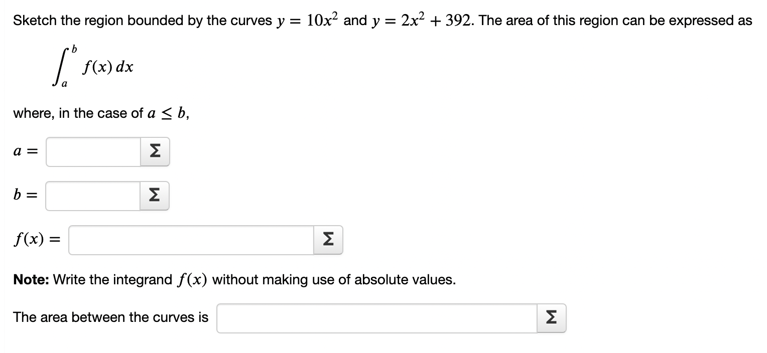 + x2. The area of this region can be expressed as b