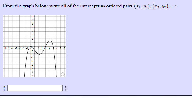 From the graph below: urite all of the intercepts as ordered pairs