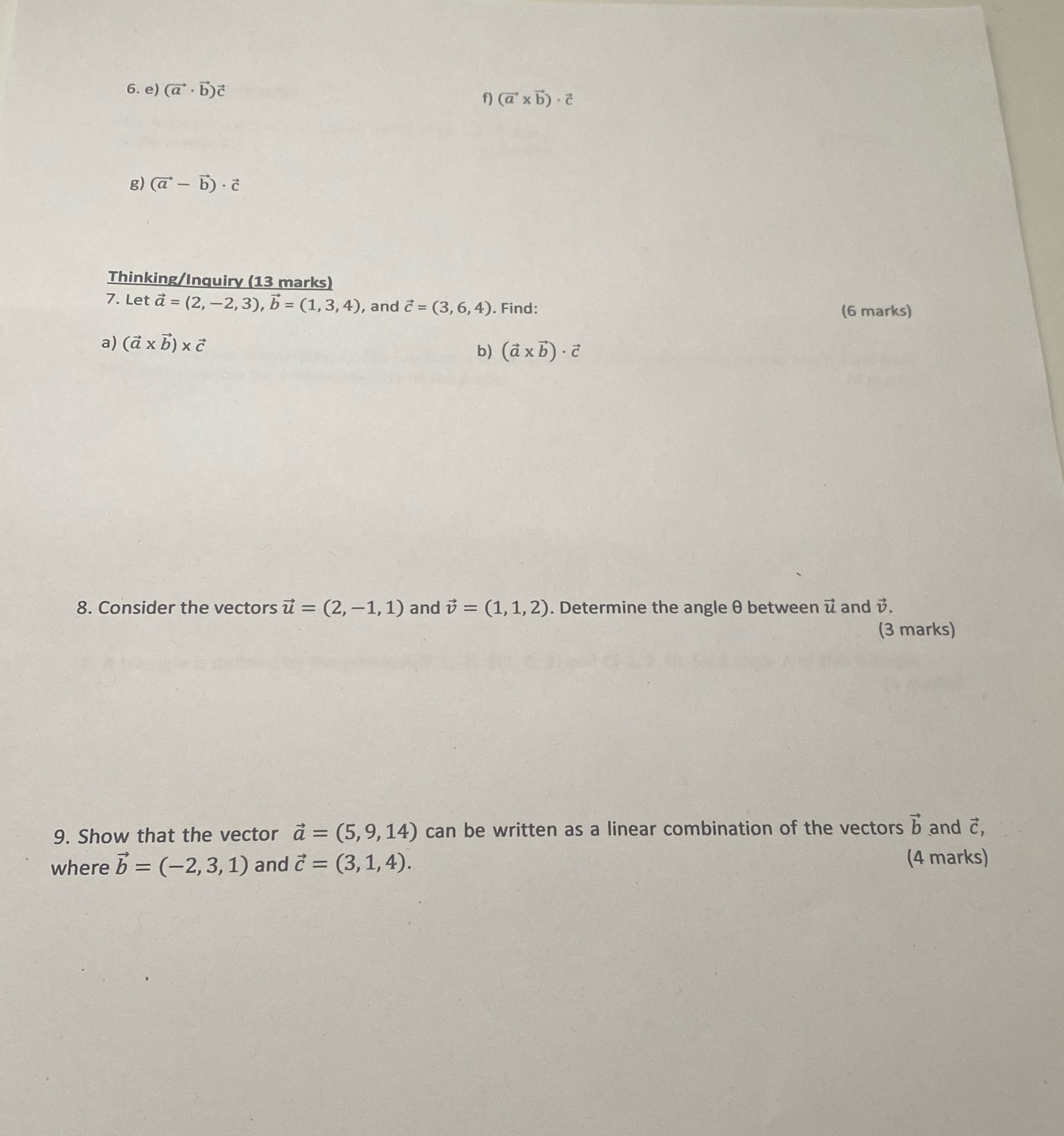  6. e) (a . b)d n) (axb) . a g) (a