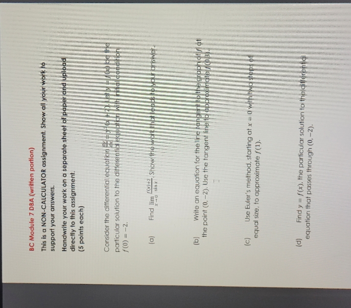 BC Module 7 DBA (written portion) This is a NON-CALCULATOR assignment.