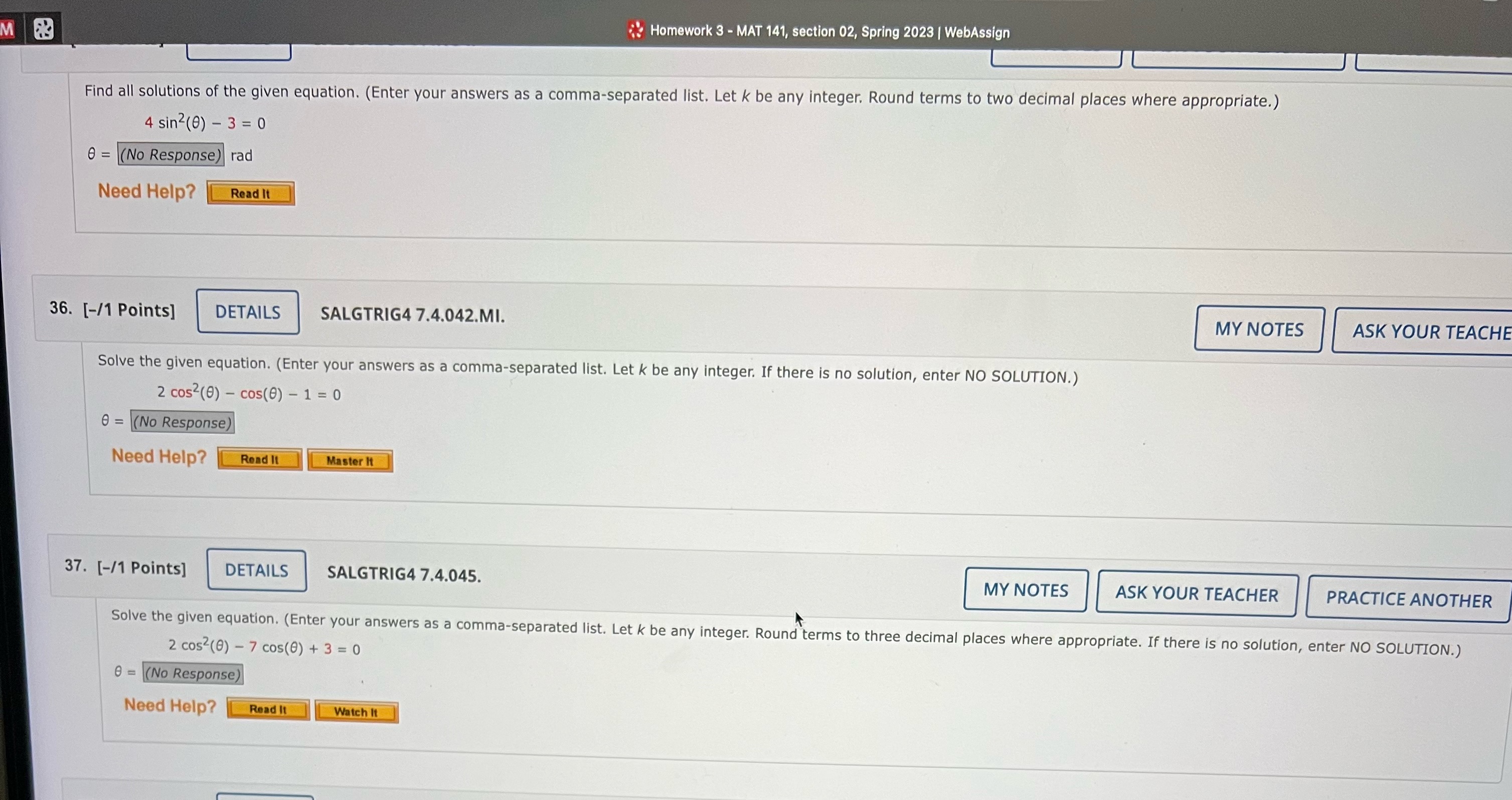 Plz solve this 3 Homework 3 - MAT 141, section 02,