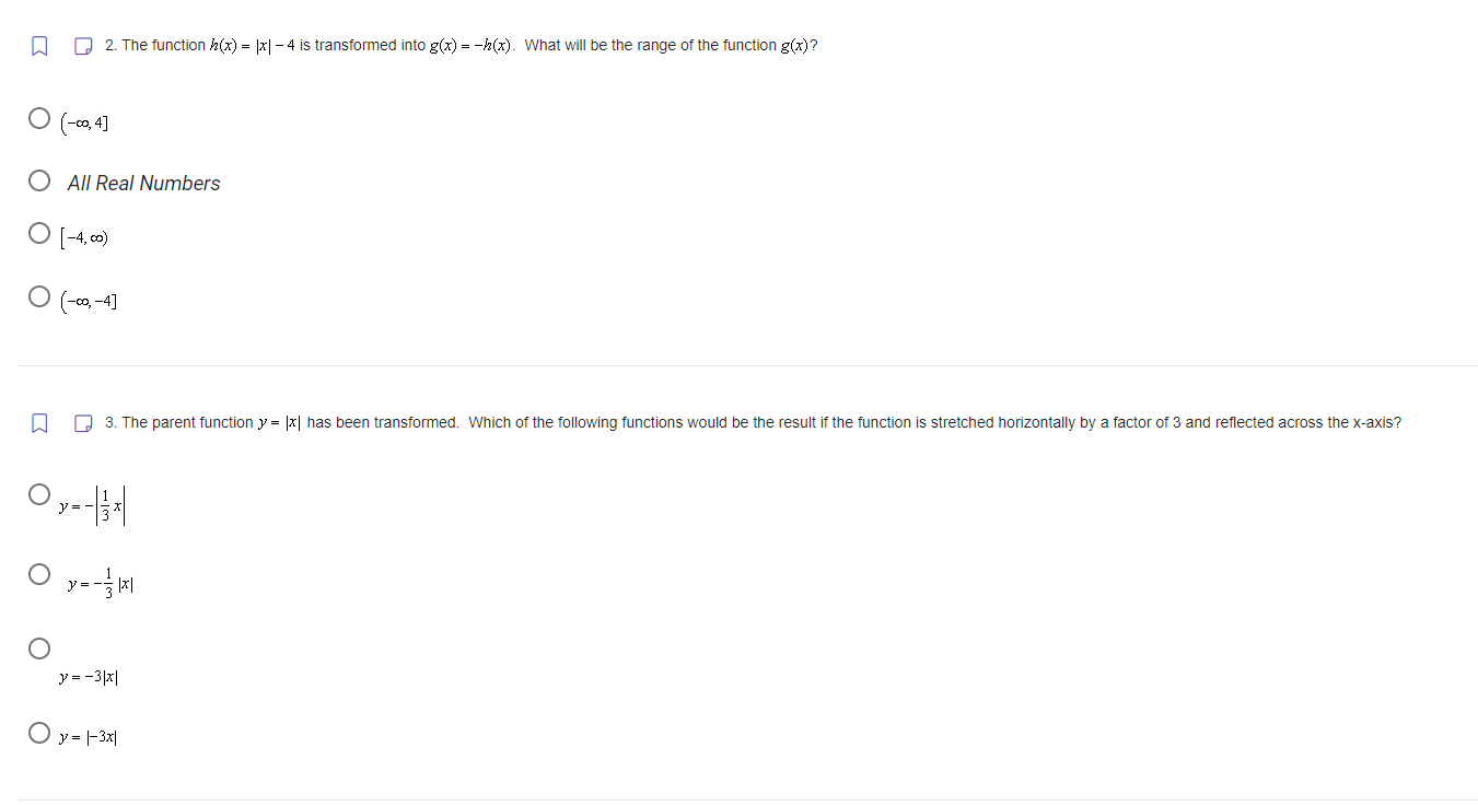 [ 2. The function /(x) = (x| -4 is transformed into